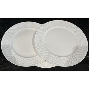 Set of 4 Mikasa Trellis White Dinner Plates 11" Bone China Embossed Lattice Rim